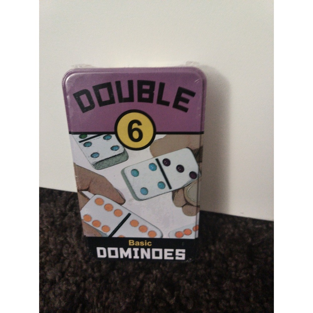 University Games Double 6 Basic Dominoes 28 Piece Set Purple Storage Tin Sealed